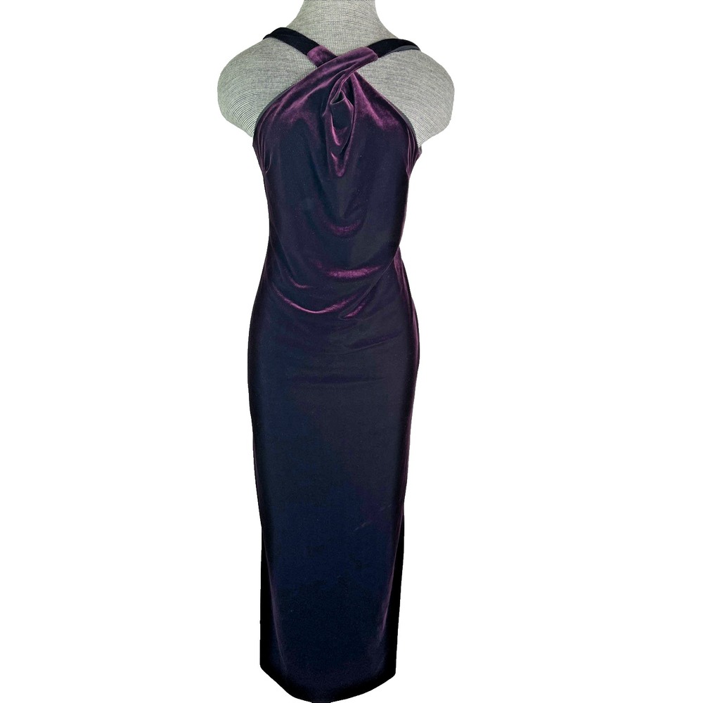 90s Y2K Purple Jewel Tone Stretch Velvet Tank Maxi Dark Whimsigoth Holiday Dress